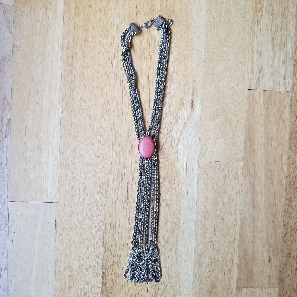 Boho Chain Necklace with Large Pink Stone.